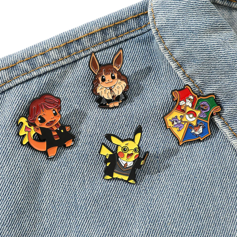 Pokemon Pikachu Eevee Charmander Cosplay Metal Brooch Anime Figure Decoration Clothes Backpack Chest Bag Badge Pin Kids Toy Gift