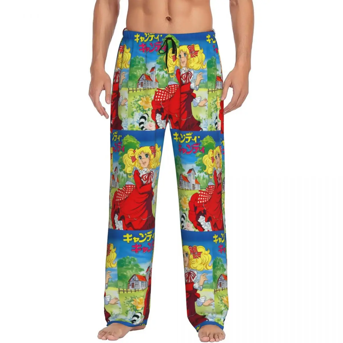 Custom Print Candy Candy Pajama Pants for Men Animated Anime Movies Sleep Sleepwear Bottoms with Pockets