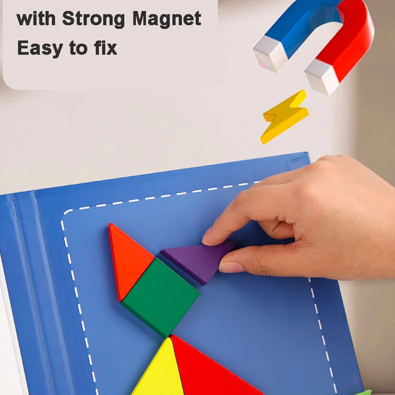 Bloco magnético forma geométrica ciência & matemática quebra-cabeça de madeira tangram livro educacional para criança aprendendo jogo lógico