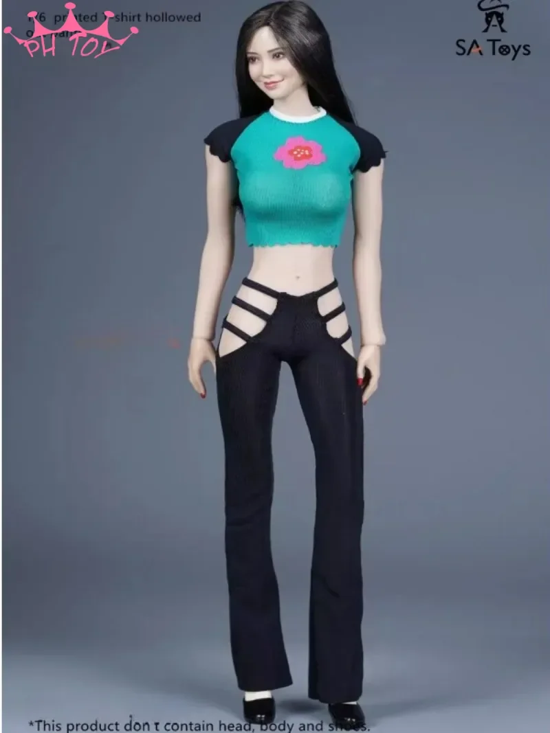 SA Toys SA028 1/6 Scale Female Printed T-shirt Hollowed Pants Clothes Set Model for 12