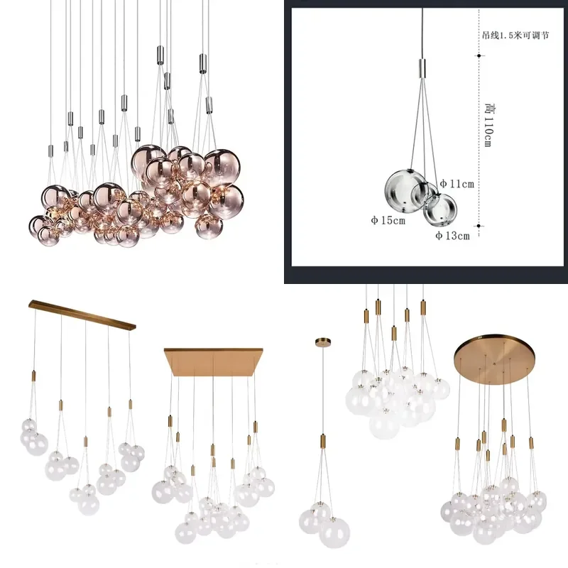for Modern Linear Bubble Glass Ball Chandelier  Living Room Bedroom Hotel