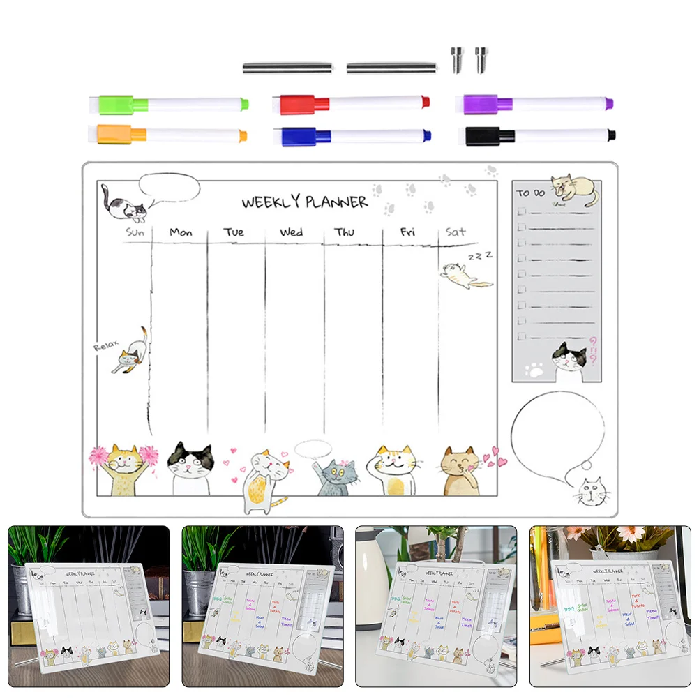 

1 Set Clear Acrylic Weekly Write Dry Erase Memo For Office Home School Desktop Planning Organizer Reusable Message Board Pen