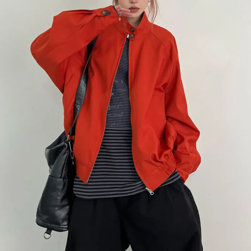 HKSH 봄 가을 신상 여성 리버시블 재킷 스탠드 칼라 지퍼 다용도 쿨 아메리칸 레트로 캐주얼 Y2K 숏 코트 HK14437