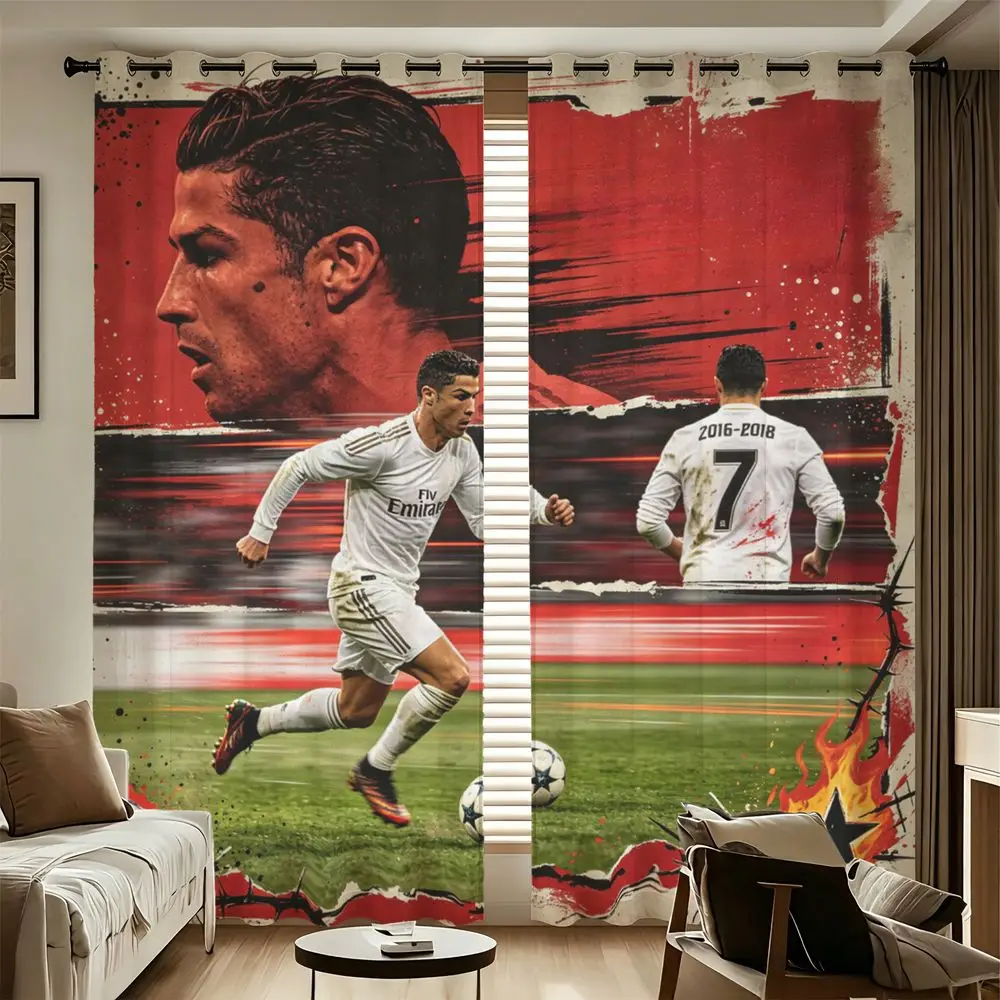 Soccer Player Dynamic Sports Collage Printed Curtains Blackout Light 85% Blocking for Bedroom Living Room Home Decor