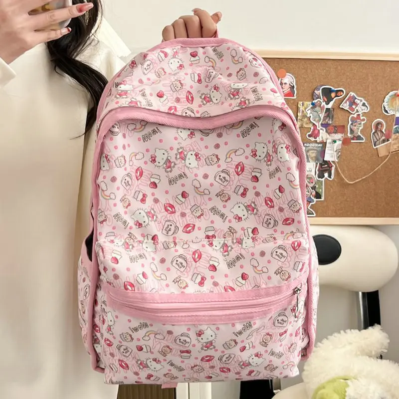 Fashion Backpack Hello Kitty Nylon Women Shoulder Bag Casual Large Capacity School Bag For Teenager Travel Rucksack