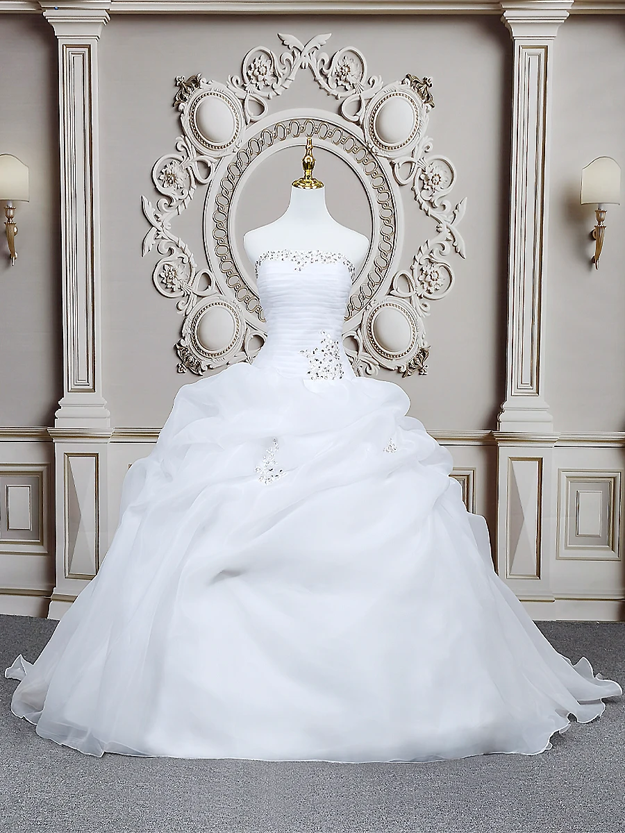 E JUE SHUNG-Robe de Mariée Blanche en Organza, avec Lacets dans le Dos, Perles, pour Mariage, Bon Marché