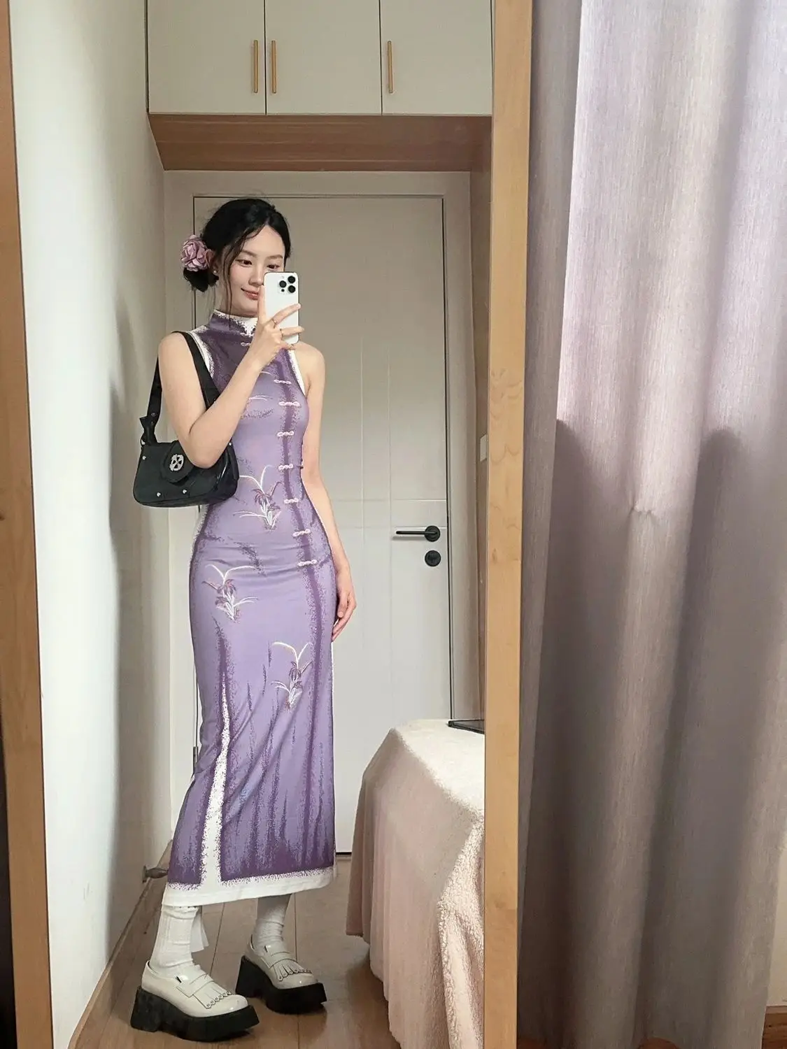 High Waist 3D Cheongsam Print Vintage Elegant Midi Long Dress Women Dresses e-girl fairycore 2000s grunge clothing y2k summer