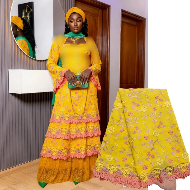 Kalume African Swiss Voile Lace Fabric With Stones High Quality Embroidery Nigerian Cotton Lace Fabric for Wedding Dress F4529 view 3
