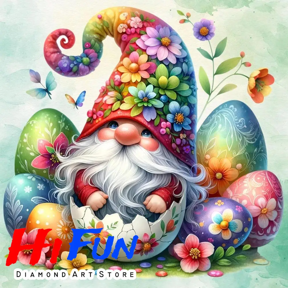 

Floral Gnome with Colorful Easter Eggs Diamond Mosaic Painting New Series 2026 Diamond Embroidery Cross Stitch Home Gift