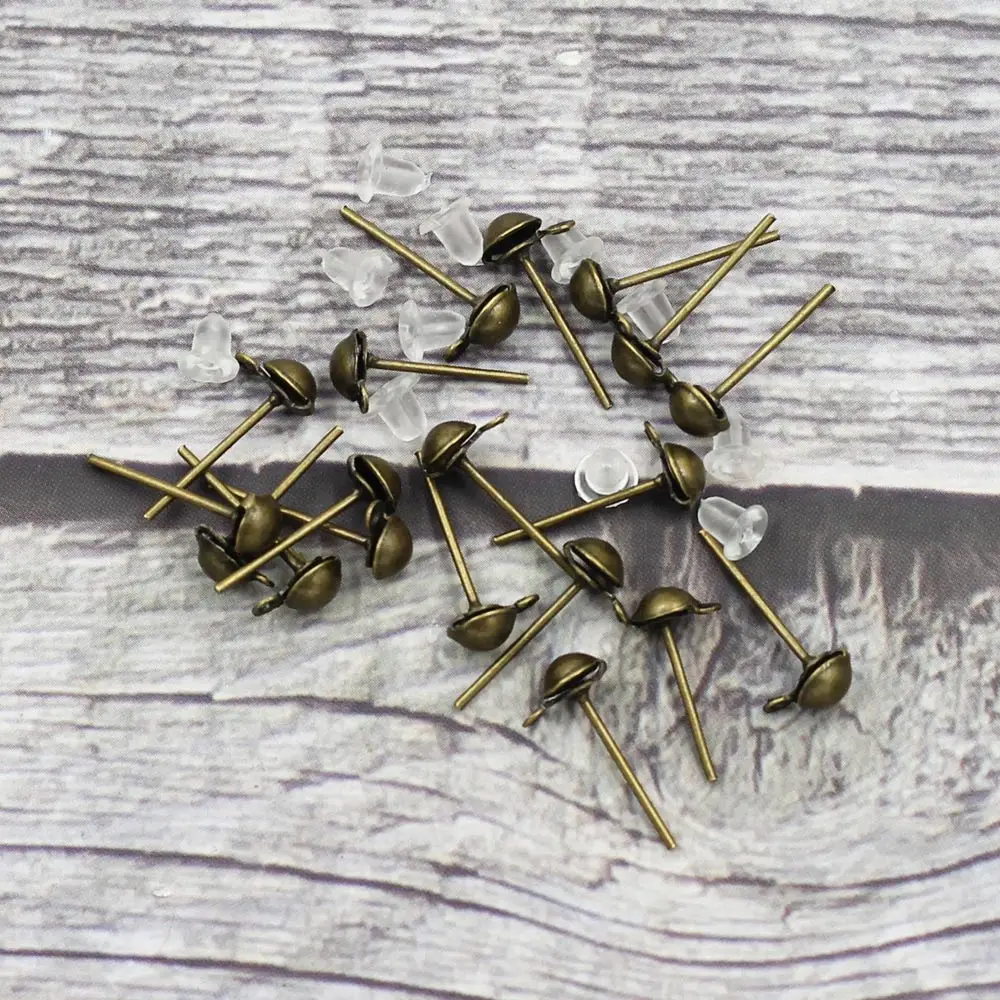 Bronze Tone Earring Posts With Rubber Stoppers Crafts Jewelry DUY Making 14x7mm