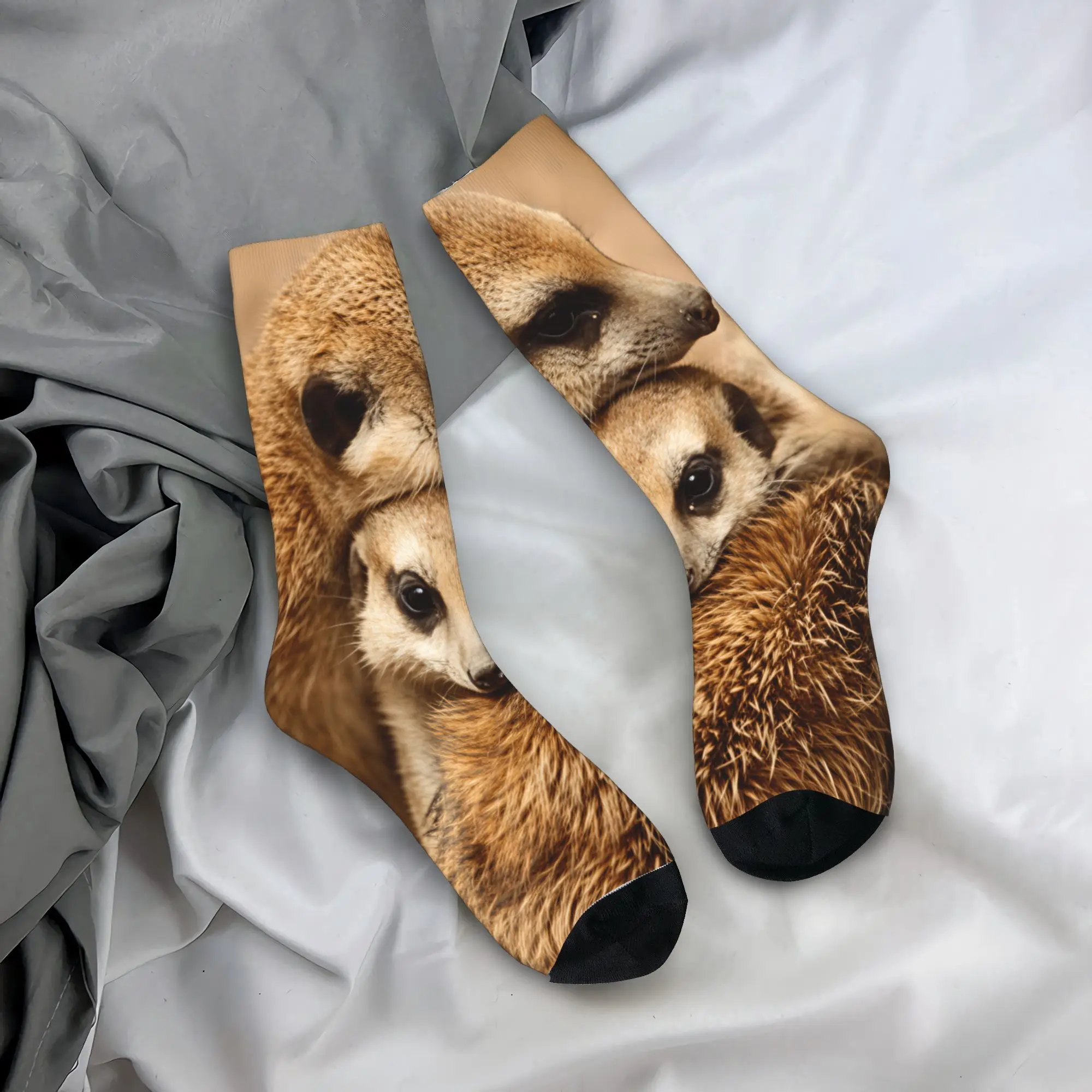Two Meerkats Cuddling Close Animal Photo Stockings  Leisure Socks Adults Men Warm Soft Socks Sports Anti Bacterial Socks Gift