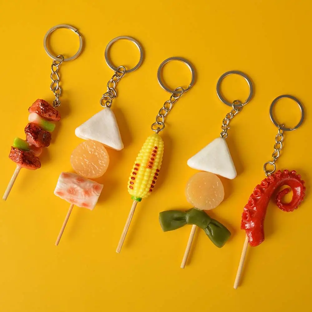 Squid Skewer PVC Door Car Key Fake Food Key Ring Simulation BBQ Keychains Women Fashion Jewelry Korean Style Bag Pendant