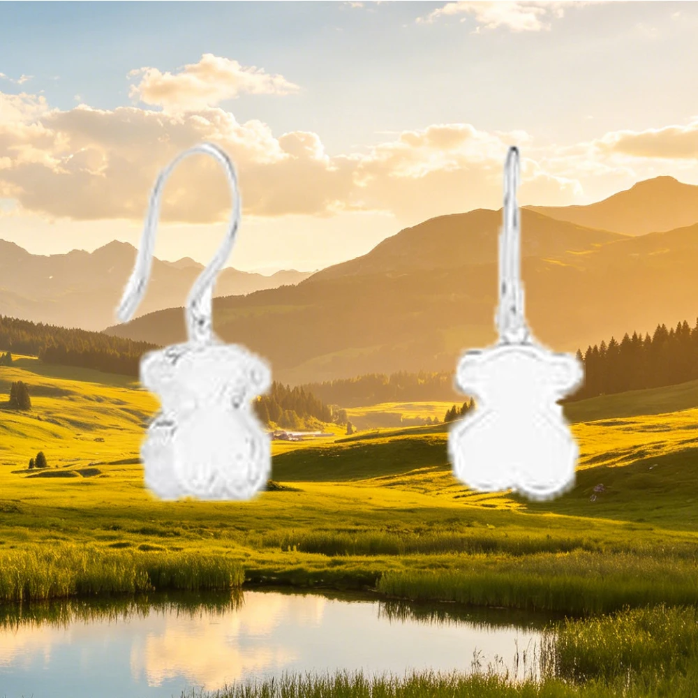 

925 Sterling Silver Cute Bear Stud Earrings Simple Sweet Animal Design Lightweight Comfortable Ear Jewelry