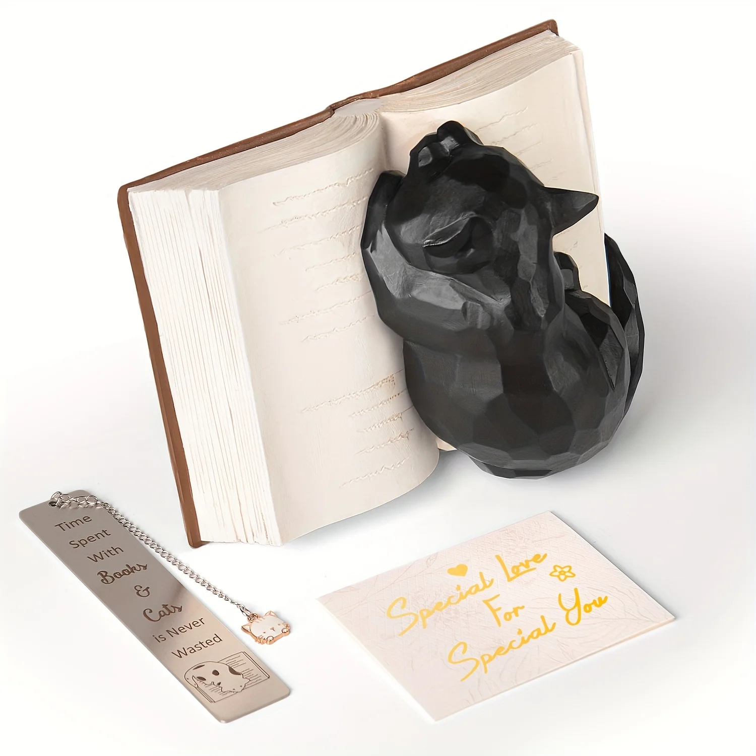 Cat & Book Lover Gifts – Collectible Black Cat Figurines, Adorable Ceramic Decor for Shelves or Bookcases, Thoughtful Present fo - view 2