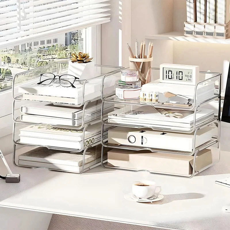 4-Tier Paper Organizer For Desk, Stackable Desk Organizer Paper Tray, Desk Accessories & Workspace Organizers