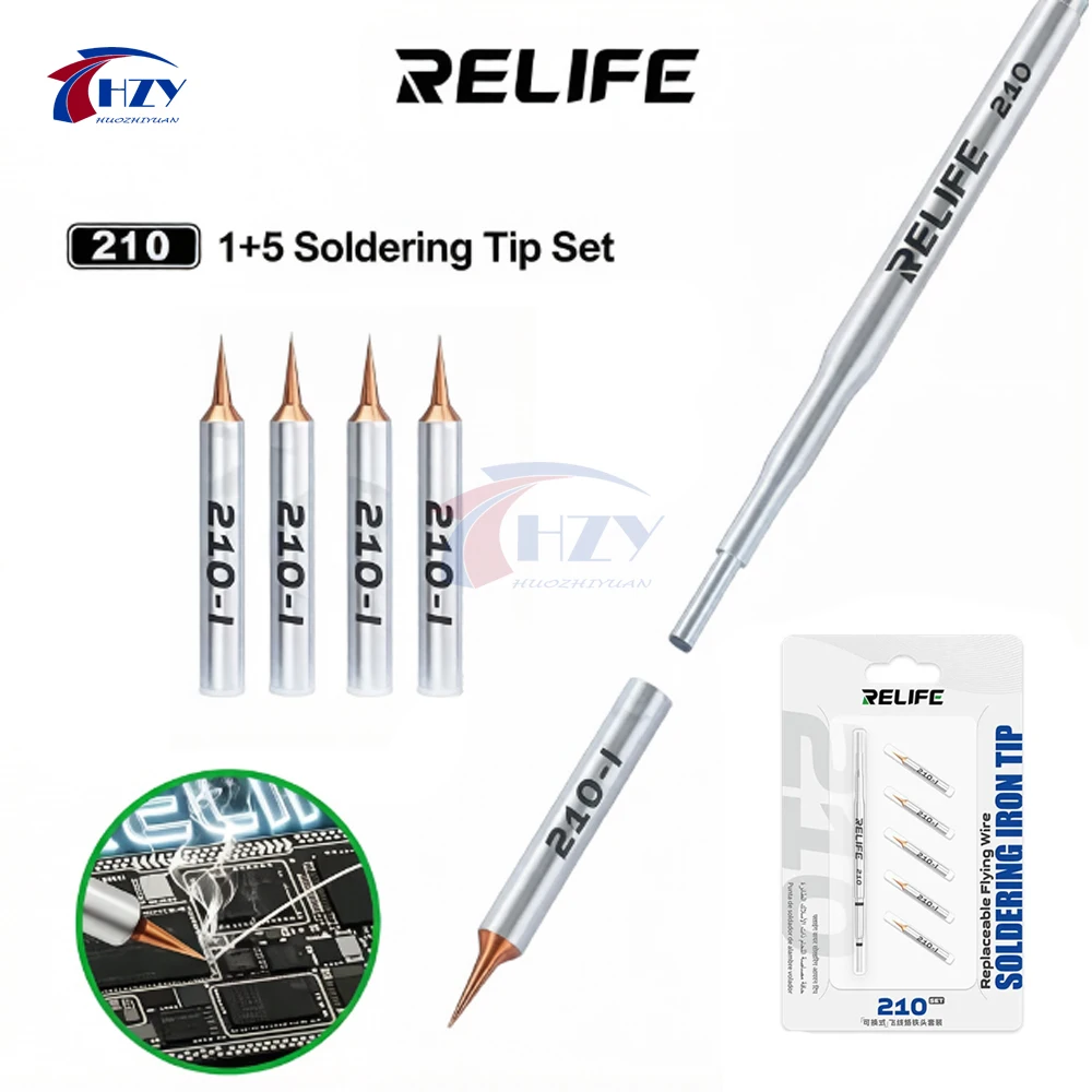 RELIFE 210 Jumper Wire Soldering Iron Tip 5 Replaceable Tips Fine Easy to Tin for Mobile Phone Motherboard Rework Soldering Tool