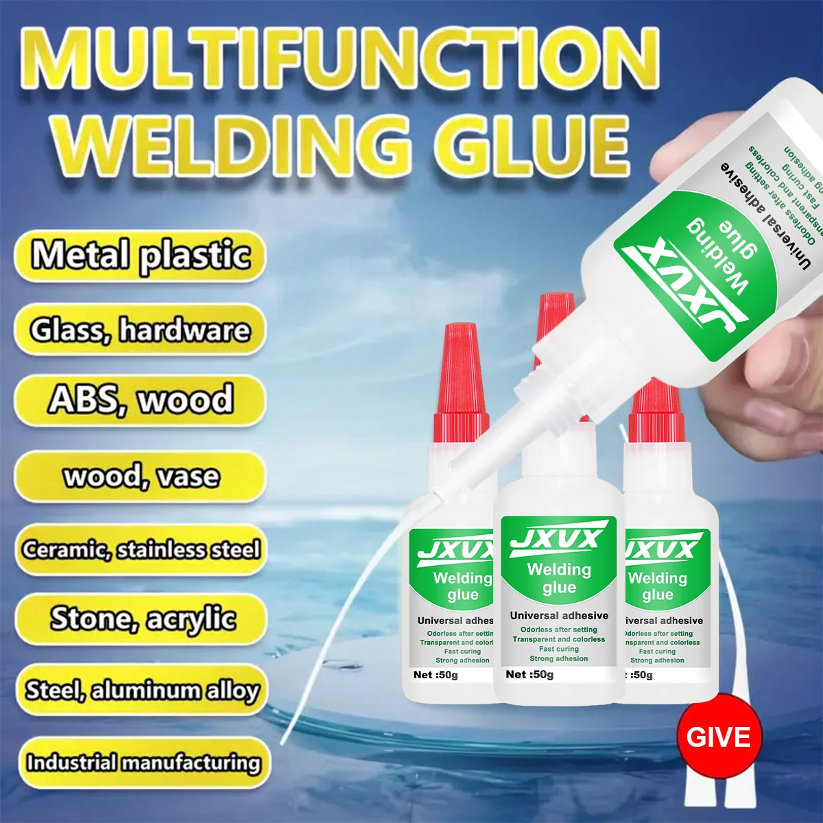 Super Oil Welding Adhesive, Waterproof, Suitable for Plastics, Wood, Ceramics and Metals, Strong Adhesion and Good Stability. A Complete Joining Tool.