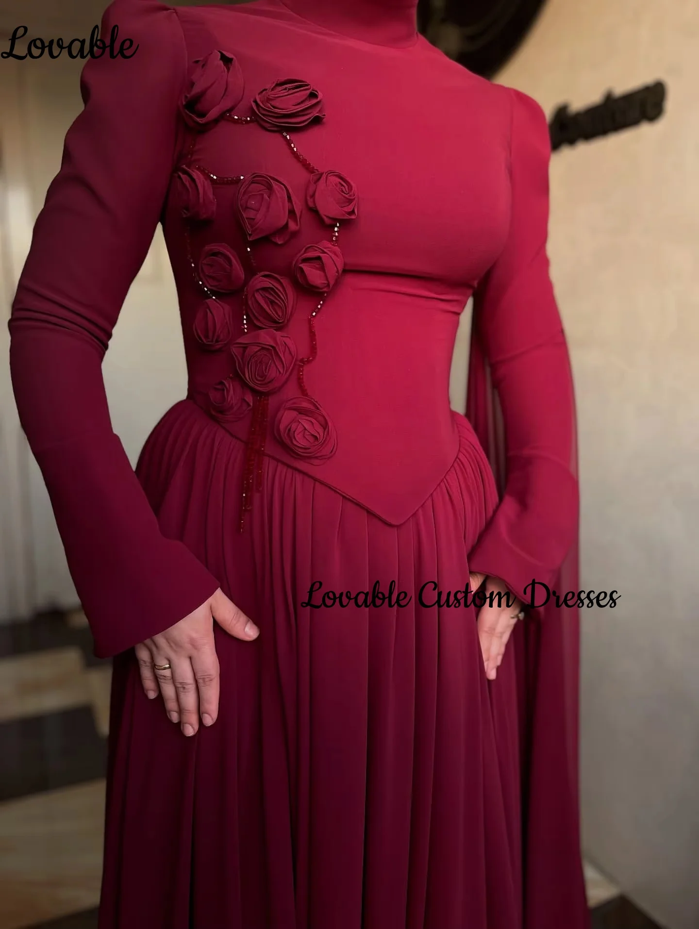 

Вечерние платья на заказ, трапециевидное платье длиной до пола, женское элегантное роскошное платье с цветами на молнии и длинными рукавами فستان حفل