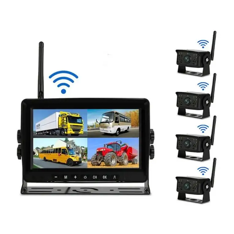 1080p Digital Wireless Camera System Reversing Aid Heavy Truck Mdvr 256gb Quad Screen With 4pcs Camera System