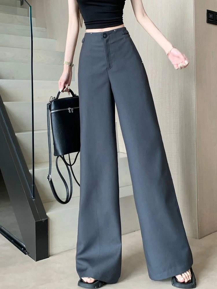 

Suit pants women design sense rivet high waisted loose hanging feeling floor dragging casual fashion wide leg pants