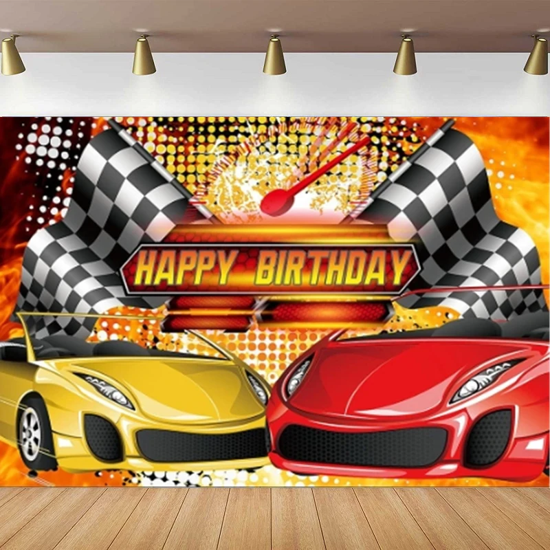 Photography Backdrop Hot Race Car Banner Background Supplies Racing Car Signs For Boys Birthday Party Decoration Poster