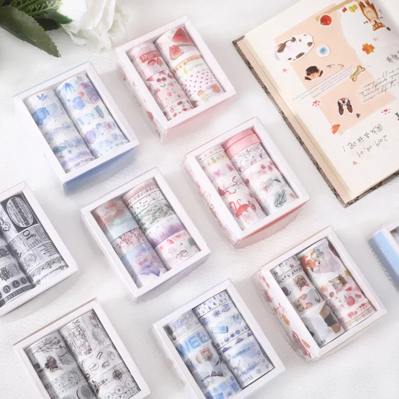 Creative Flowing Lan Series and Paper Tape Set Student Cute Clipbook Garbage Magazine School Stationery Art Supplies Decorative