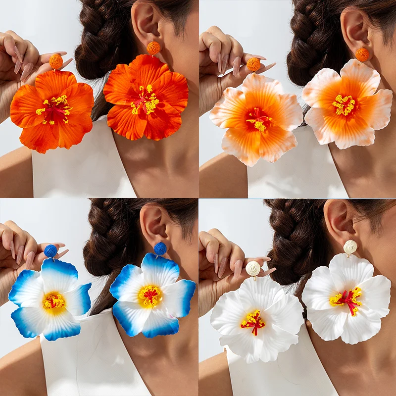 Tocona Sweet and Romantic Lafite Grass Color Gradient Flower Pendant Earrings for Women's Summer Vacation Gentle Accessories