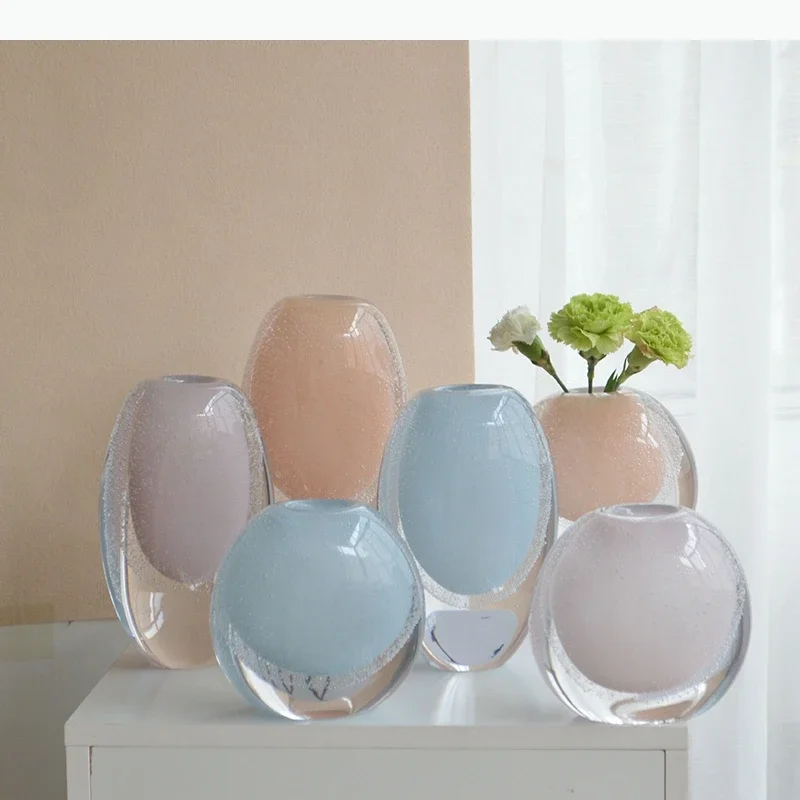 Lovely Colored Bubble Glass Vase Multiple Styles Plant Pots Table Decoration Flowers Arrangement Vases Room Aesthetic Decor