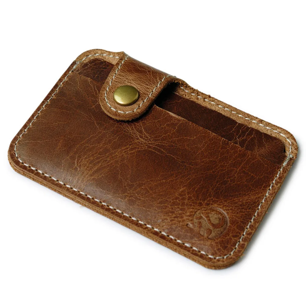 Vintage prawdziwy skórzany biznes Mini posiadacz karty kredytowej dla mężczyzny kobiety wygodny mały portfel ID Cash etui na karty wąska portmonetka — zdjęcie 3