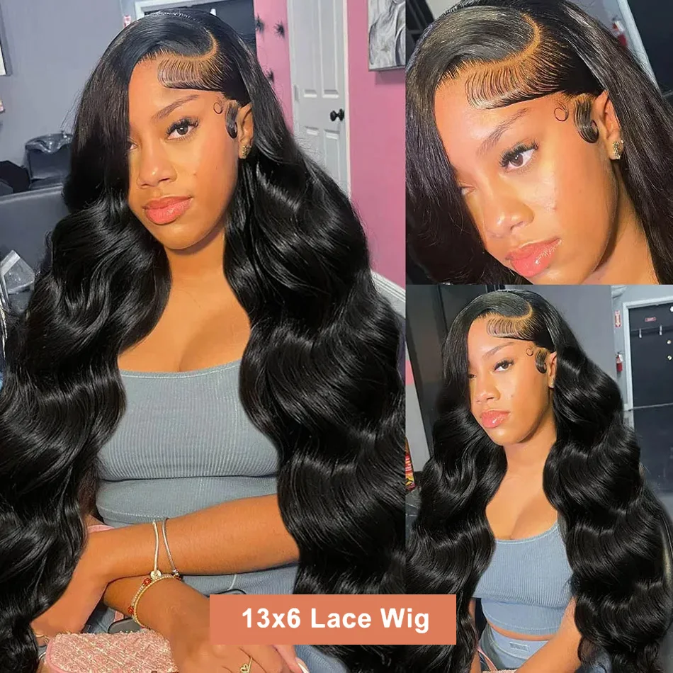 250% High Density 13x6 HD Transparent Body Wave Lace Frontal Human Hair Wig 30 38 Inch 13x4 Lace Front Wig PrePlucked For Women