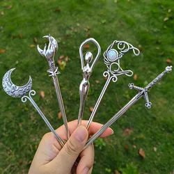 Vintage hairstick for women sword hair decor metal witch hairpin