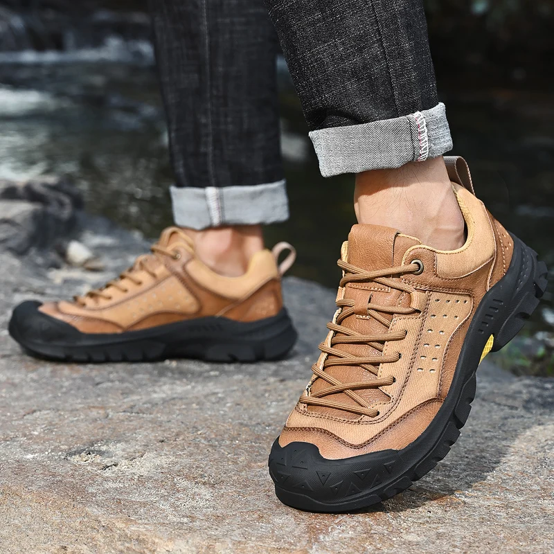 

Outdoor Hiking Shoes Men lace up Genuine Leather Sports Sneakers Man Travel Casual Shoes Leisure Walking Climbing Men's Footwear