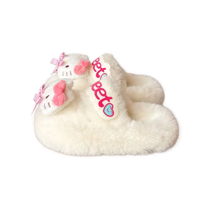 

Cartoon Cute HelloKitty Girl Fur Slippers Autumn and Winter New Comfortable and Warm Plush Children's Cotton Slippers for Girls