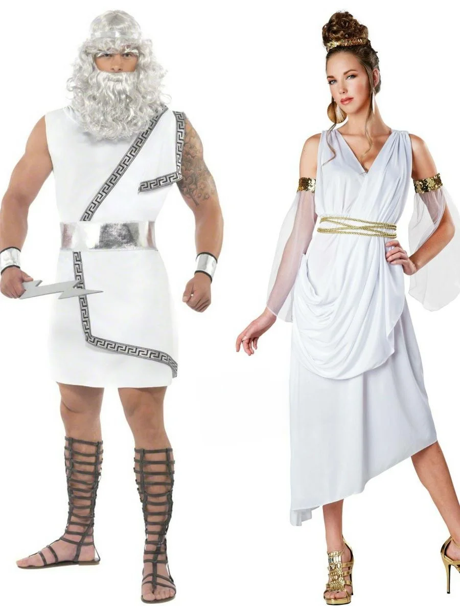 Medieval Roman Couple White Ancient Mythology Waist-Cinched Arab Prince Costume for loween Masquerade Dance Par