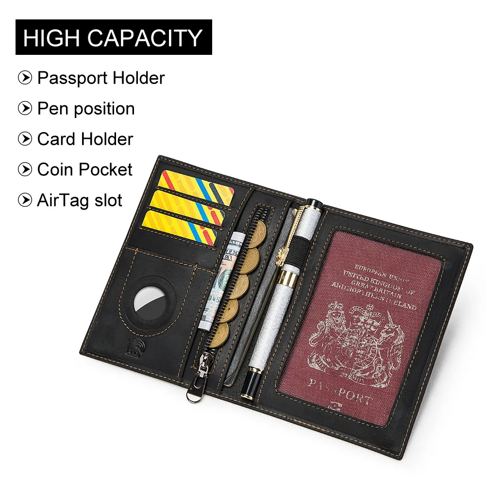 GZCZ 100%Genuine Leather Anti-magnetic Wallets Multifunctional New Real Men's Ultra-thin Cover Billfold Zipper Card Passport