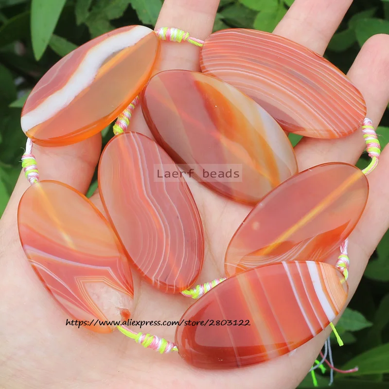 7pcs Around 25x50mm Natural Agate Oval shape Many Color Loose beads 15inch ,For DIY Jewelry Making !