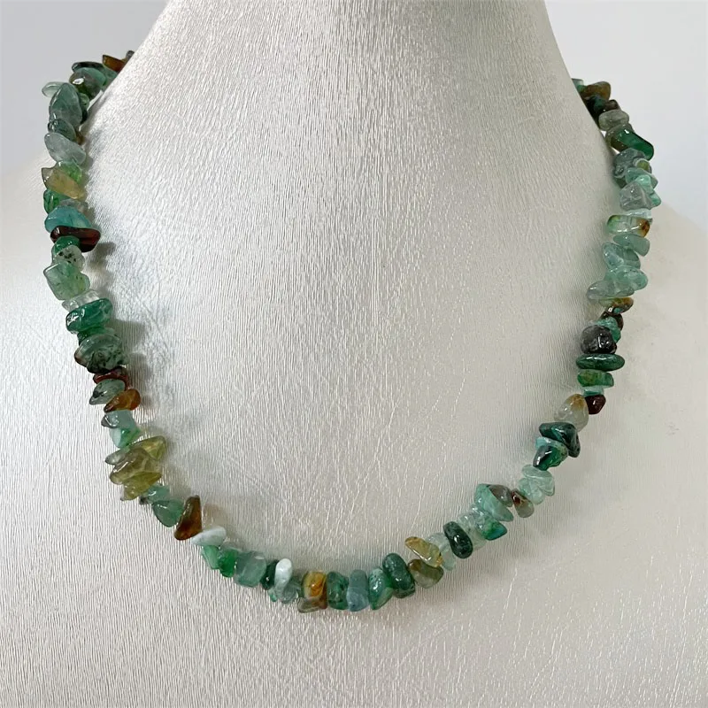 5-8MM Green Australia Jade Necklace Chips Natural Stone Chocker Beaded Mother Daughter 35/40/45/50/55cm