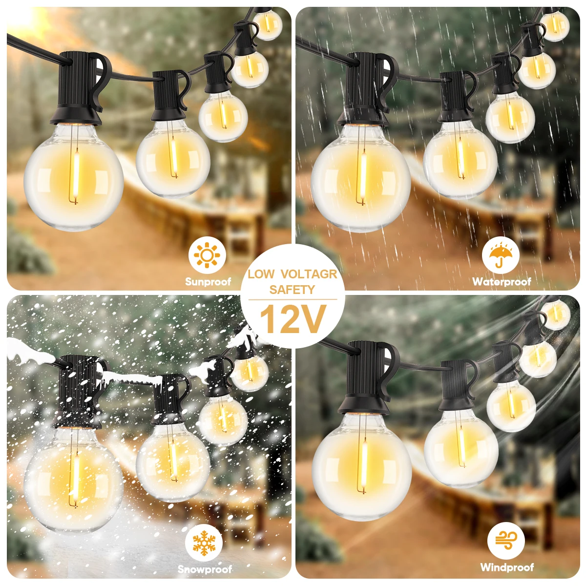 Plastics G40 Outdoor Light Output 12V String Light Waterproof Shatterproof Garland Lights Camping Garden Party Decoration Lights