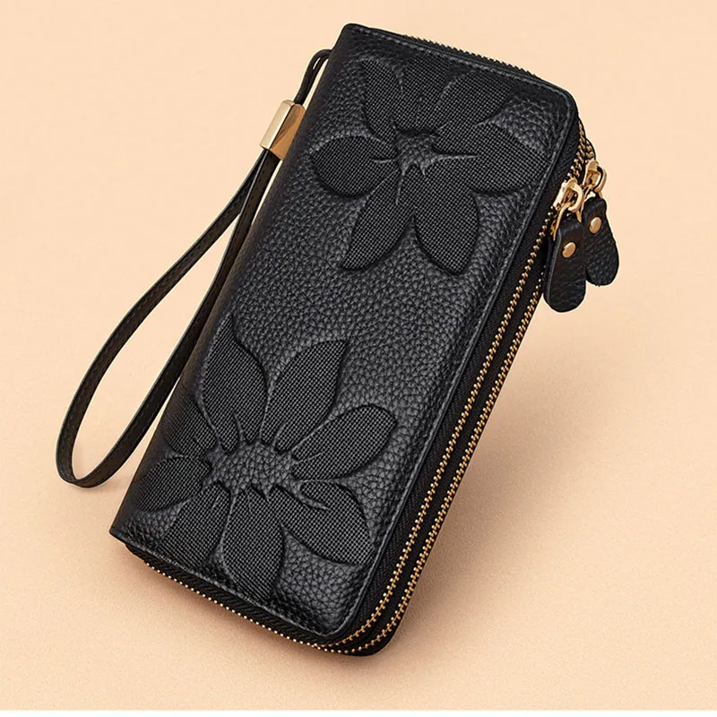 BANYANU Fashion RFID Blocking Grain Cowhide Leather Women Wallet Long Luxury Business Card Case Bag Zipper Lady Purse Wallets