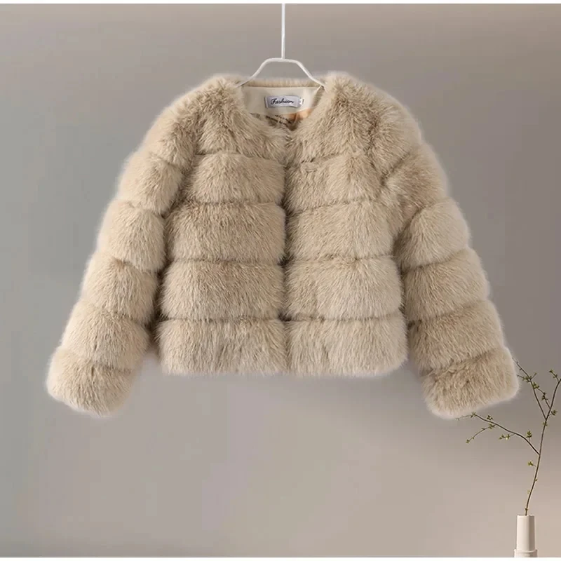

New Women Faux Fur Short Coat Cropped Long Sleeve Artificial Fox Fur Jacket Women Winter Fluffy Top Thick Warm Furry Fur Outwear