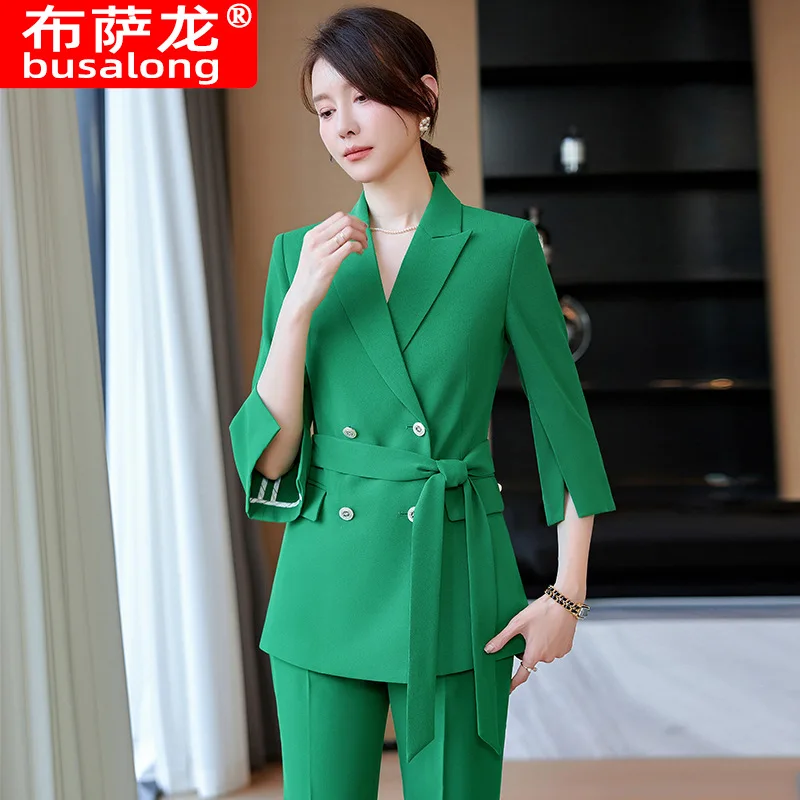 Professional Women's Suit2024New Spring Summer Slim Fit Fashion Mid-Sleeve Blazer Elegant Beautician Dress Workwear