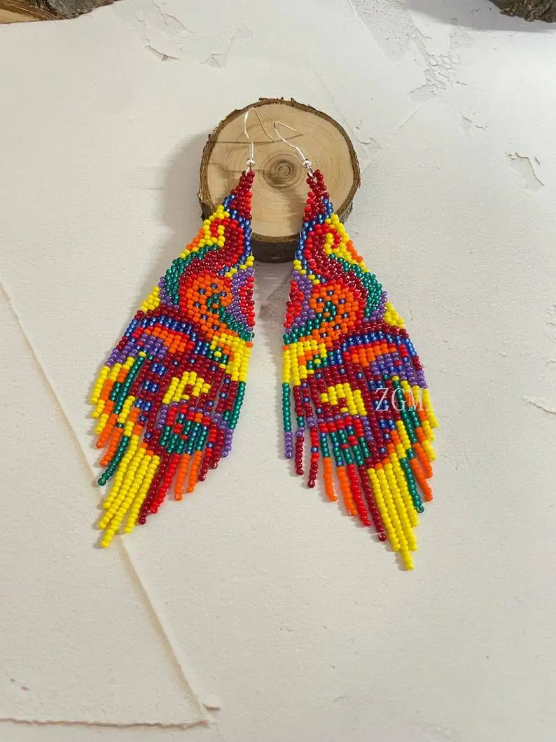 

ZGMXR Rice bead earrings Geometry Rainbow Vortex Bohemia Gradient color Hand-woven Female Alloy Fashion Tassel Beaded earrings