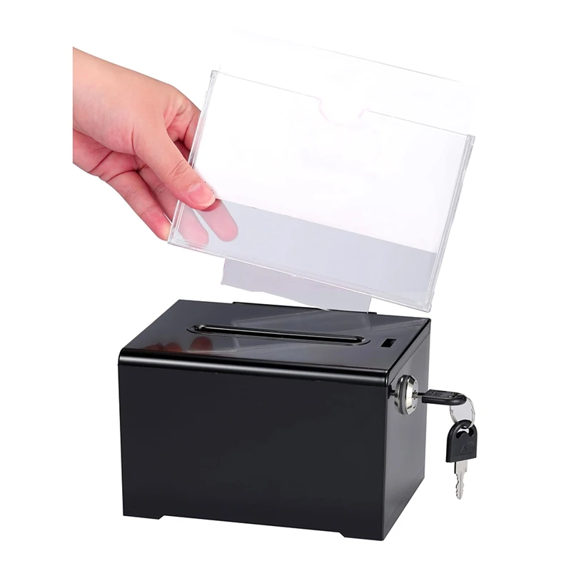 

Donation Box With Lock - Acrylic Suggestion Box With Slot, Ballot Lock Box With Sign Holder For Raffle, Voting