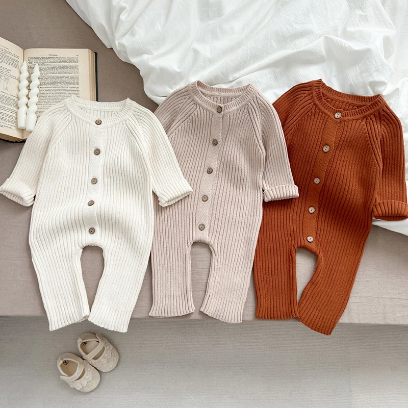 

2024 New Autumn Baby Clothing Toddler Baby Girl Boys Knitted Romper Long Sleeved Solid Color Infant Baby Girls Knitted Jumpsuit