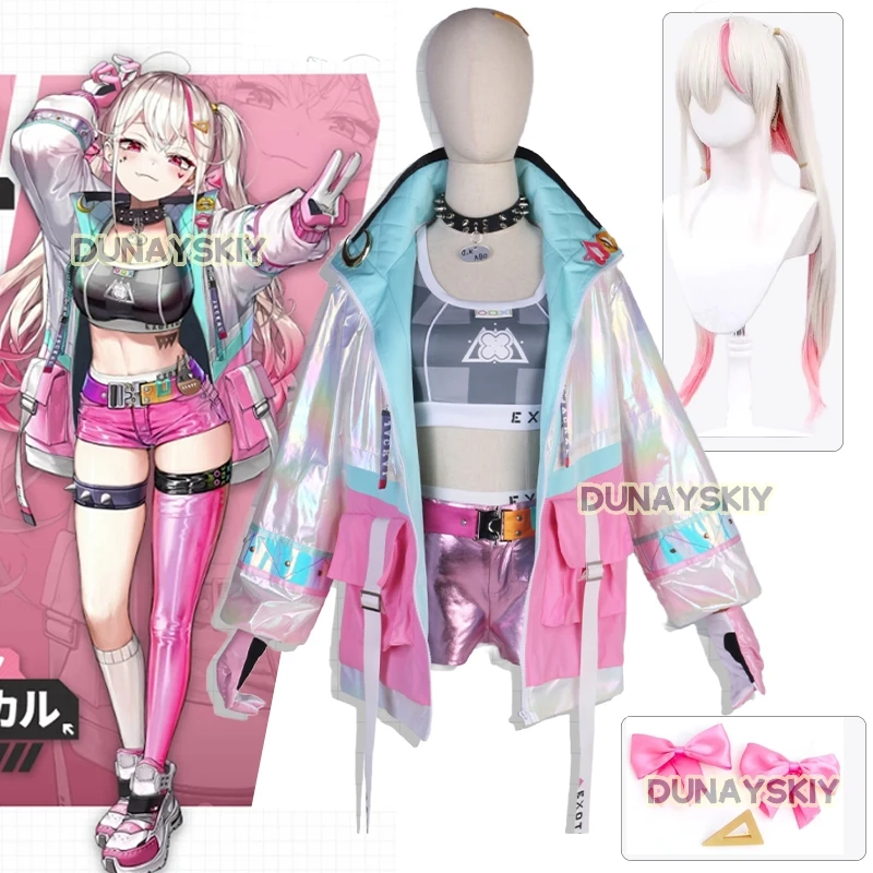 

Game Nikke The Goddess of Victory Jackal Cosplay Costume Transparent Laser Jacket Wig Shoes Set Anime Roleplay Performing Outfit