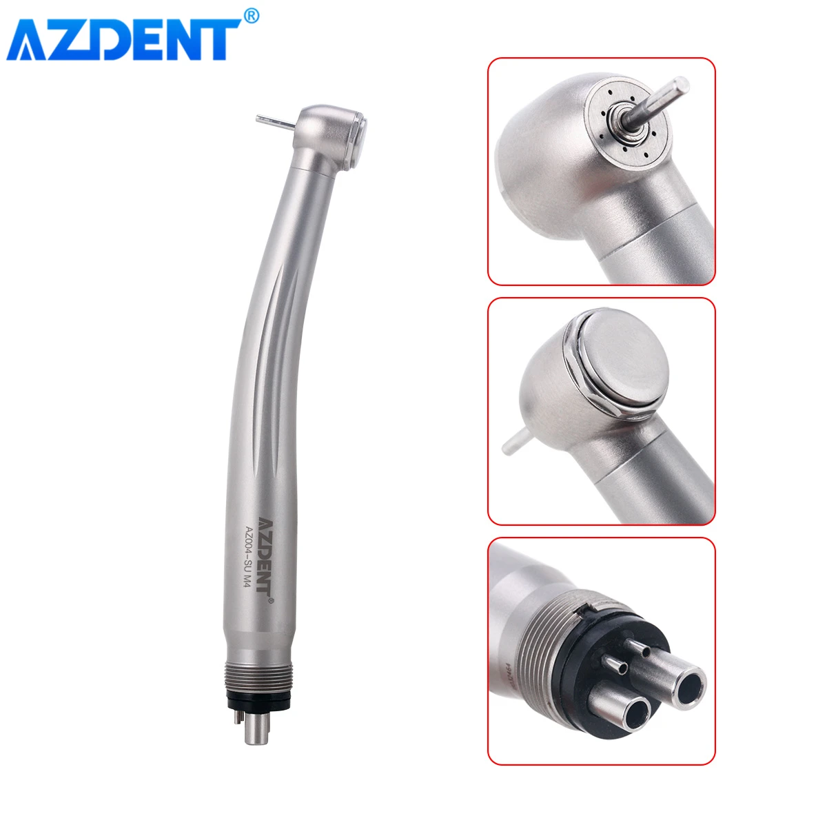 AZDENT Dental High Speed Handpiece Ceramic Ball Bearing Way Spray Clean Head System Standard Head Push Button 4 Holes