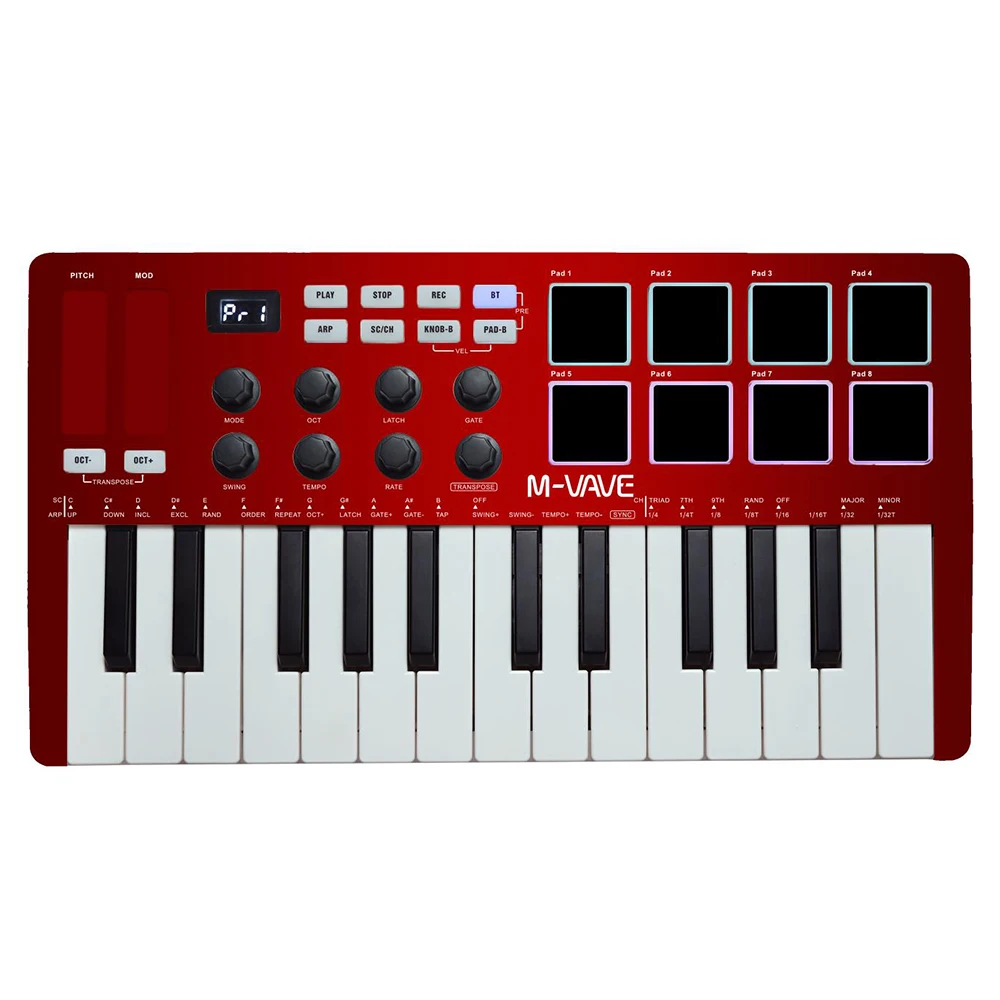 MIDI teclado controlador Pad com 8 RGB Drum Pads, Control Console, software incluído, desempenho de acordes, SMK 25