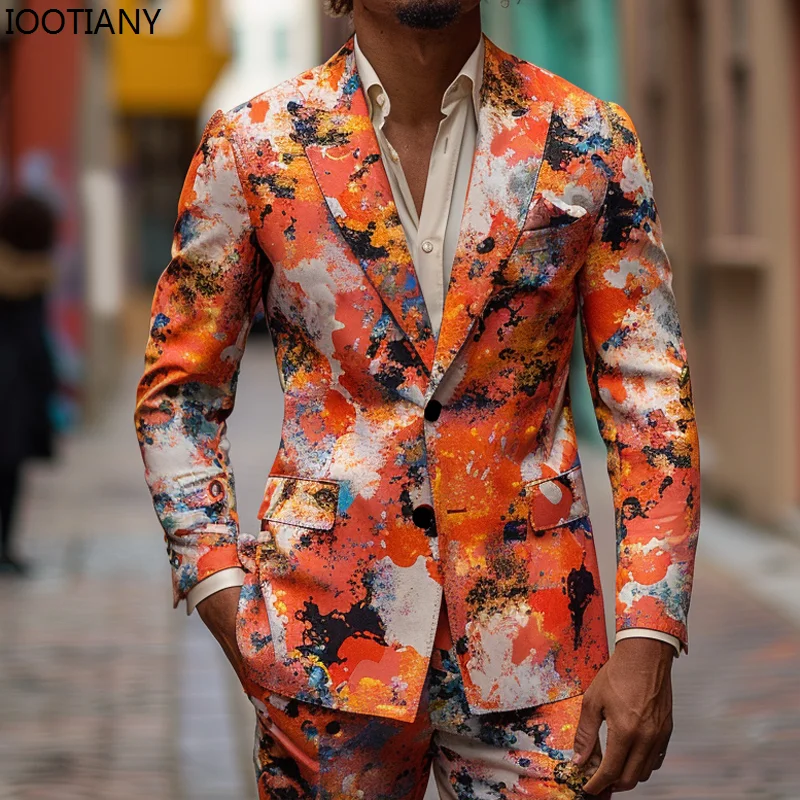 Traje informal de Graffiti para hombre, chaqueta con estampado colorido, pantalones, moda americana, conjunto de espectáculo de escenario para Bar