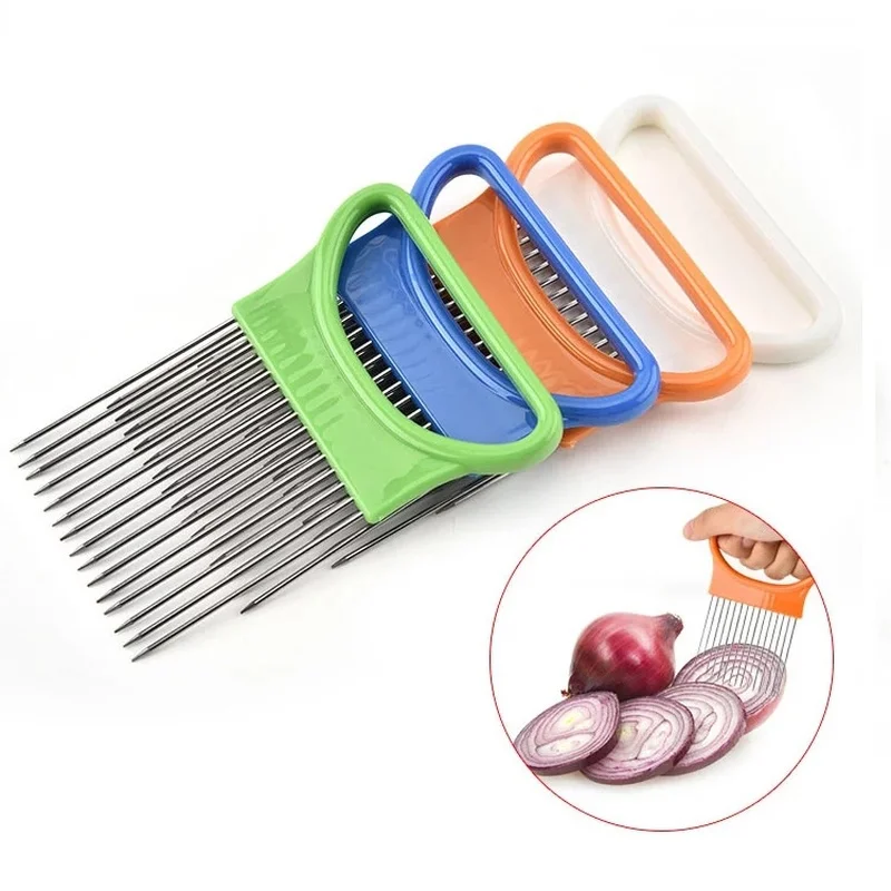 Kitchen Gadgets Handy Stainless Steel Onion Holder Tomato Slicer Vegetable Cutter Cooking Tools