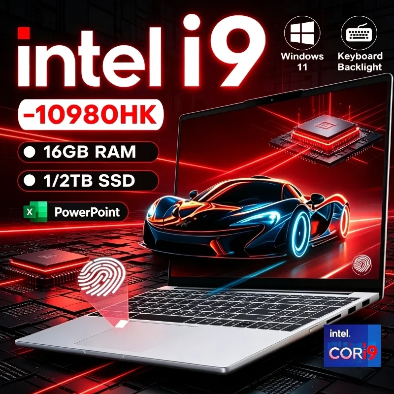 15.6 inch Intel I9-10980HK Portable Laptop Fingerprint Unlock Notebook 16GB 1TB 2TB Gaming Laptops Computer